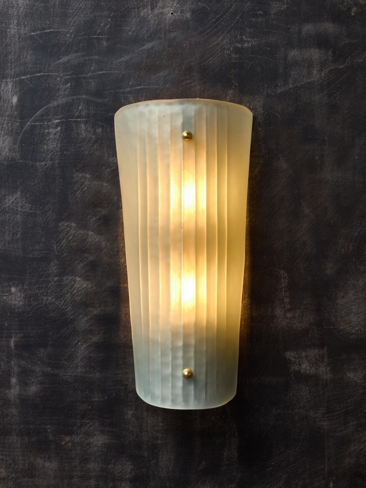 Teal Smoked Murano Glass Fluted Wall Sconces