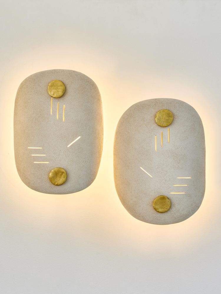 Earthenware Mask O wall lights by Françoise Bergaglia