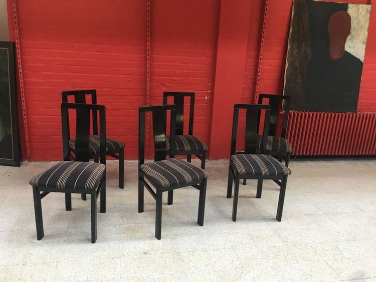 De Coene, 6 Stühle aus geschwärzter Eiche, ca. 1950/1960