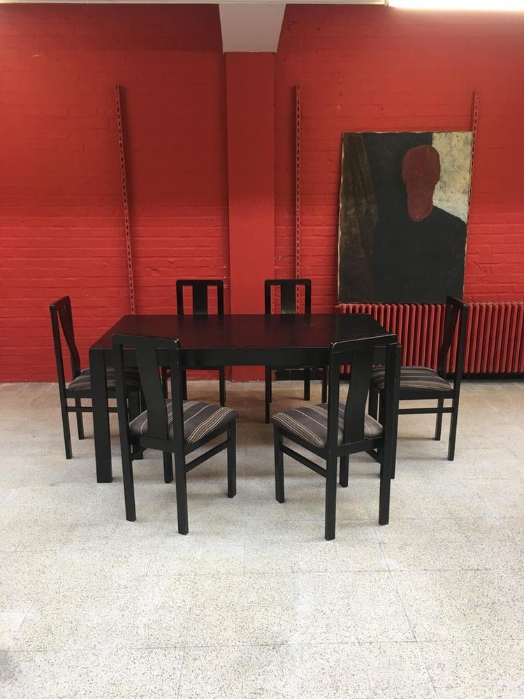 De Coene, 6 Stühle aus geschwärzter Eiche, ca. 1950/1960