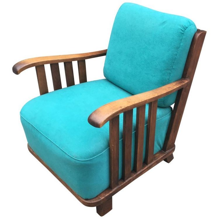 1950s armchair in solid oak, fabric and upholstery in good condition