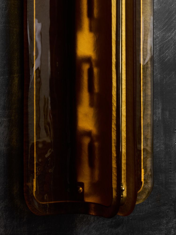 Grandi applique in vetro di Murano e ottone arancio