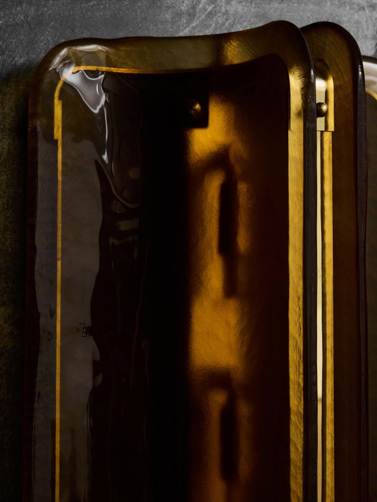 Grandi applique in vetro di Murano e ottone arancio