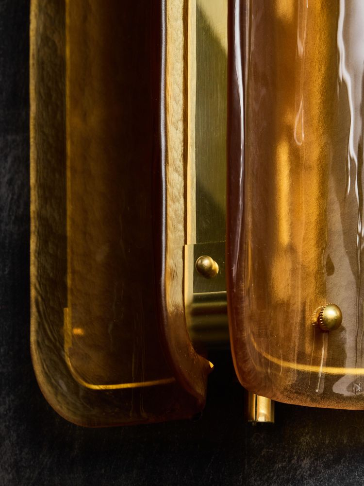 Grandi applique in vetro di Murano e ottone arancio