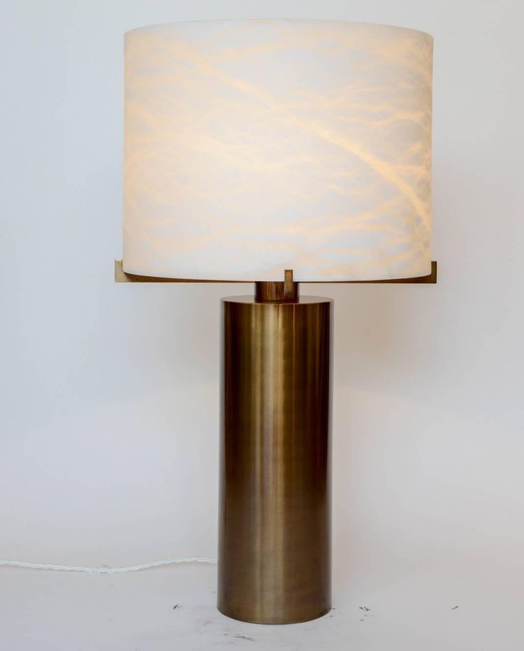 Glustin Luminaires Creation - Lampe de bureau avec abat-jour en laiton et albâtre