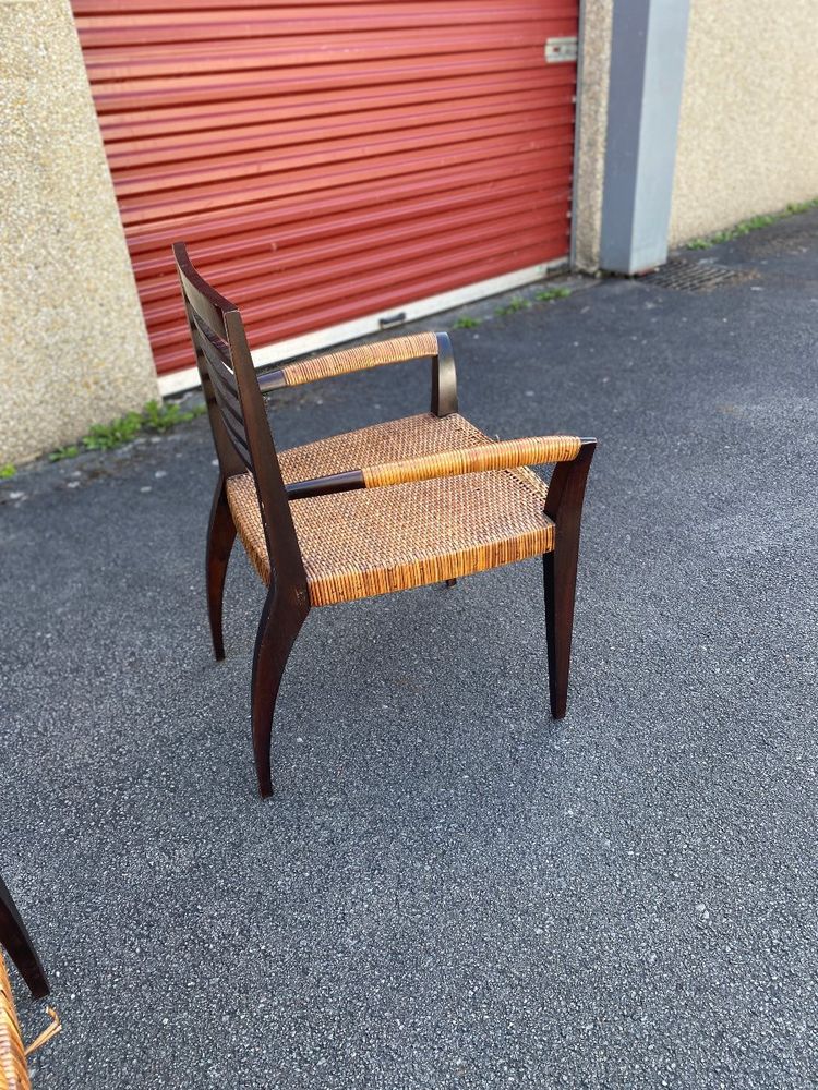 suite de 4 fauteuils vintage en teck et rotin