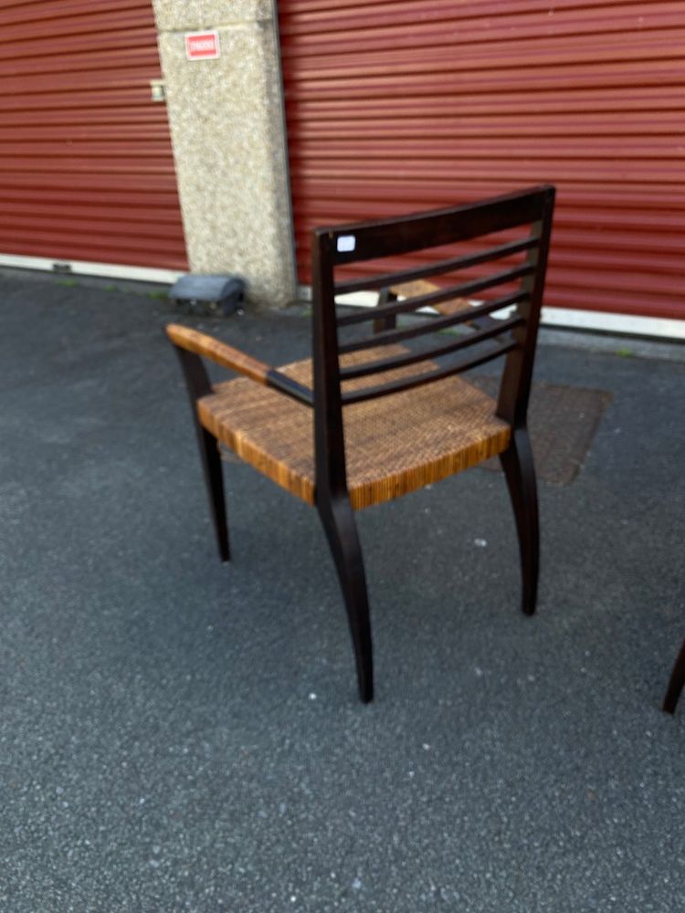 suite de 4 fauteuils vintage en teck et rotin