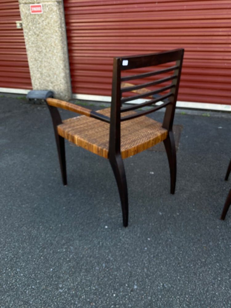 suite de 4 fauteuils vintage en teck et rotin