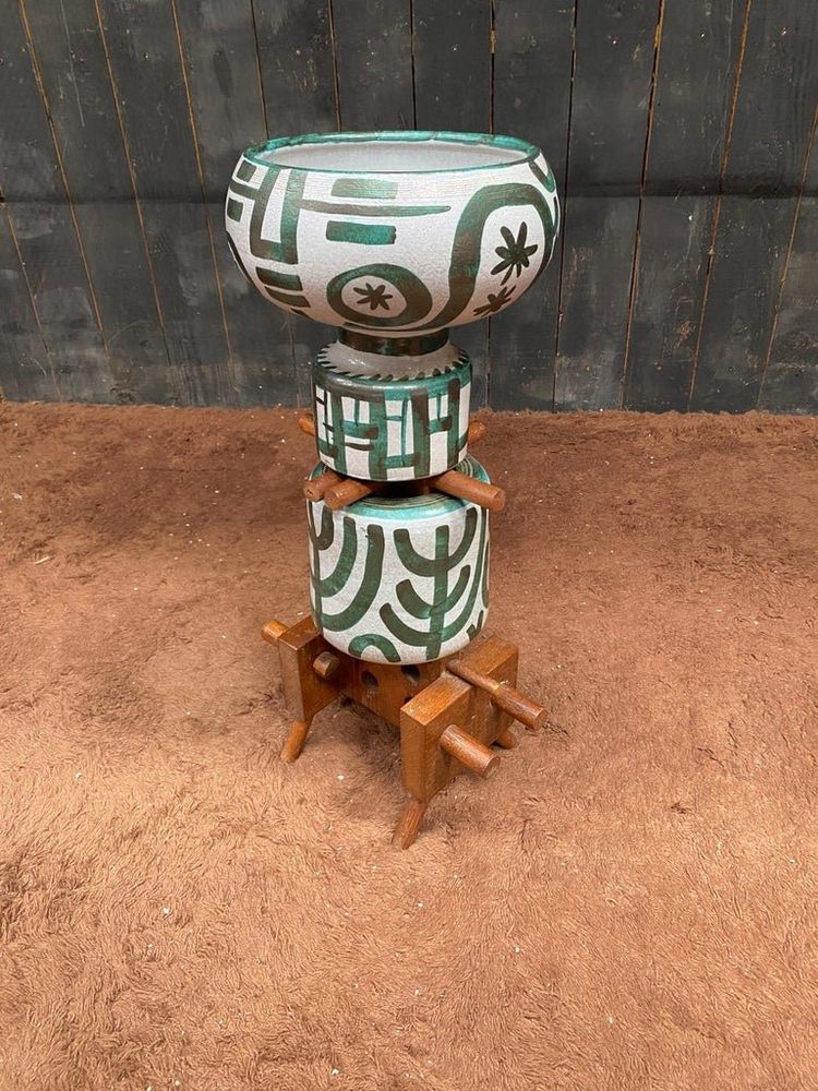 Boleslaw Danikowski (1928-1979) Grande sculpture totem en céramique et chêne