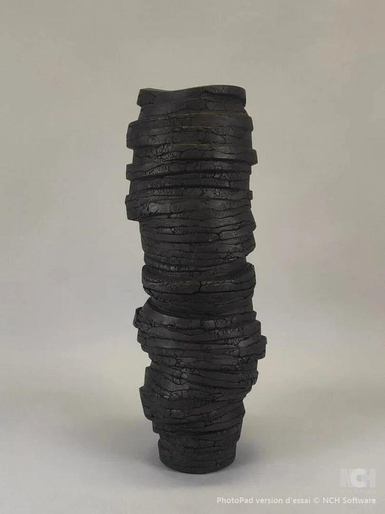 Gilles CAFFIER (1963) large textured ceramic vase, signed and dated