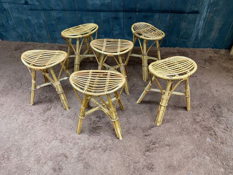 suite de 6 tabourets en bambou circa 1970