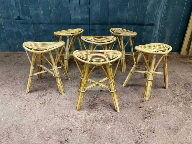 suite de 6 tabourets en bambou circa 1970