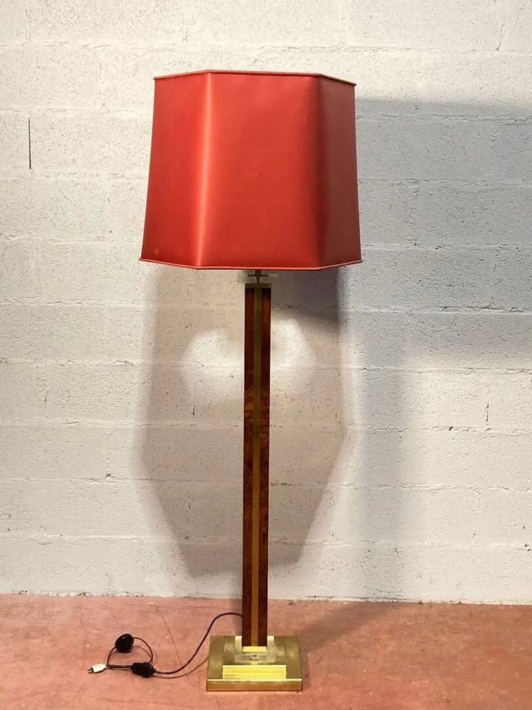 chic floor lamp in mahogany, brass and perpex circa 1970
