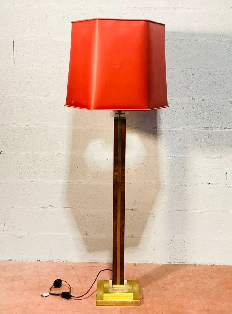 chic floor lamp in mahogany, brass and perpex circa 1970