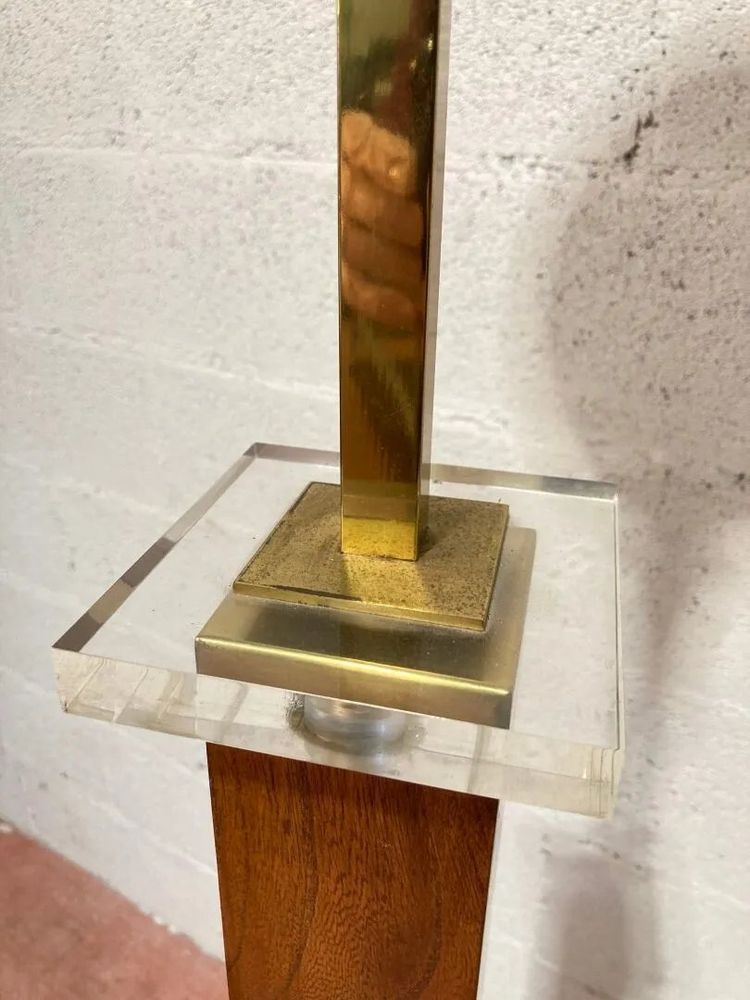 chic floor lamp in mahogany, brass and perpex circa 1970