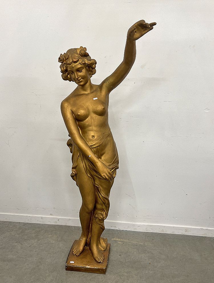 grande statua (154 cm) in gesso dorato del periodo art déco 1930 circa