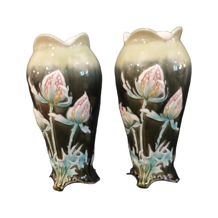 Vases barbotine de la faïencerie Gustave de Bruyn à Fives (Lille) Art Nouveau 