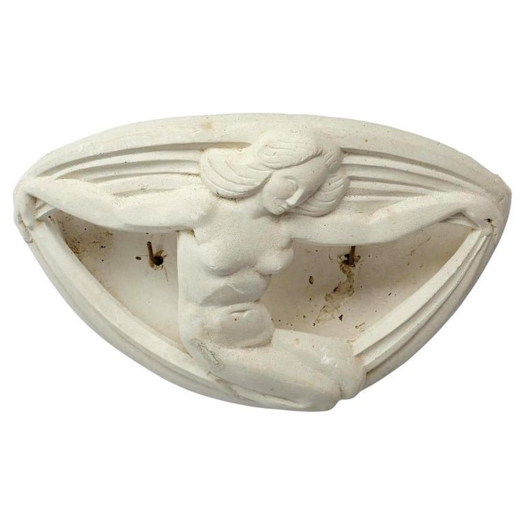 Art deco plaster wall lamp with naiad decoration circa 1930