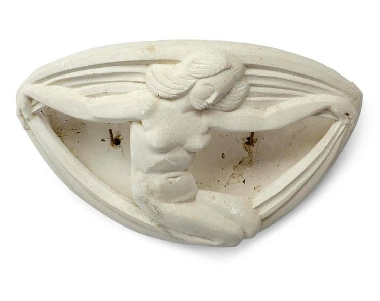 Art deco plaster wall lamp with naiad decoration circa 1930