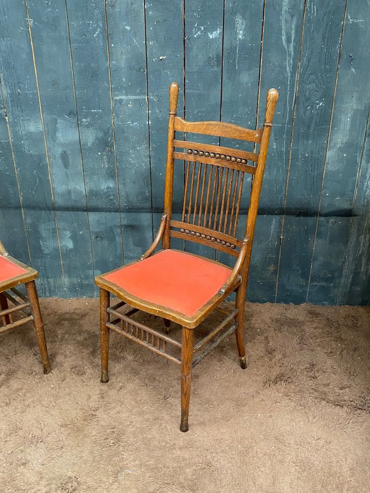Pair Of Large Oak Chairs, Thonet Type, Austria 19th century