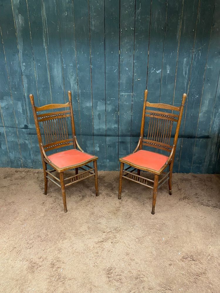 Pair Of Large Oak Chairs, Thonet Type, Austria 19th century