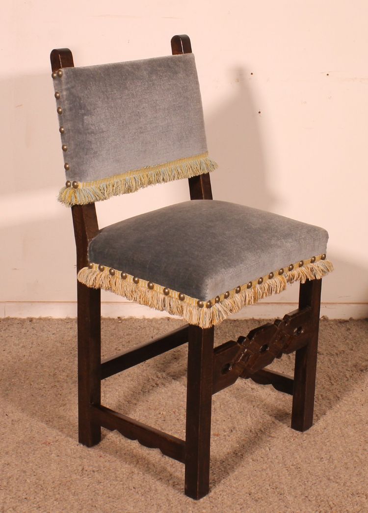 Set Of 12 Spanish Beechwood Chairs