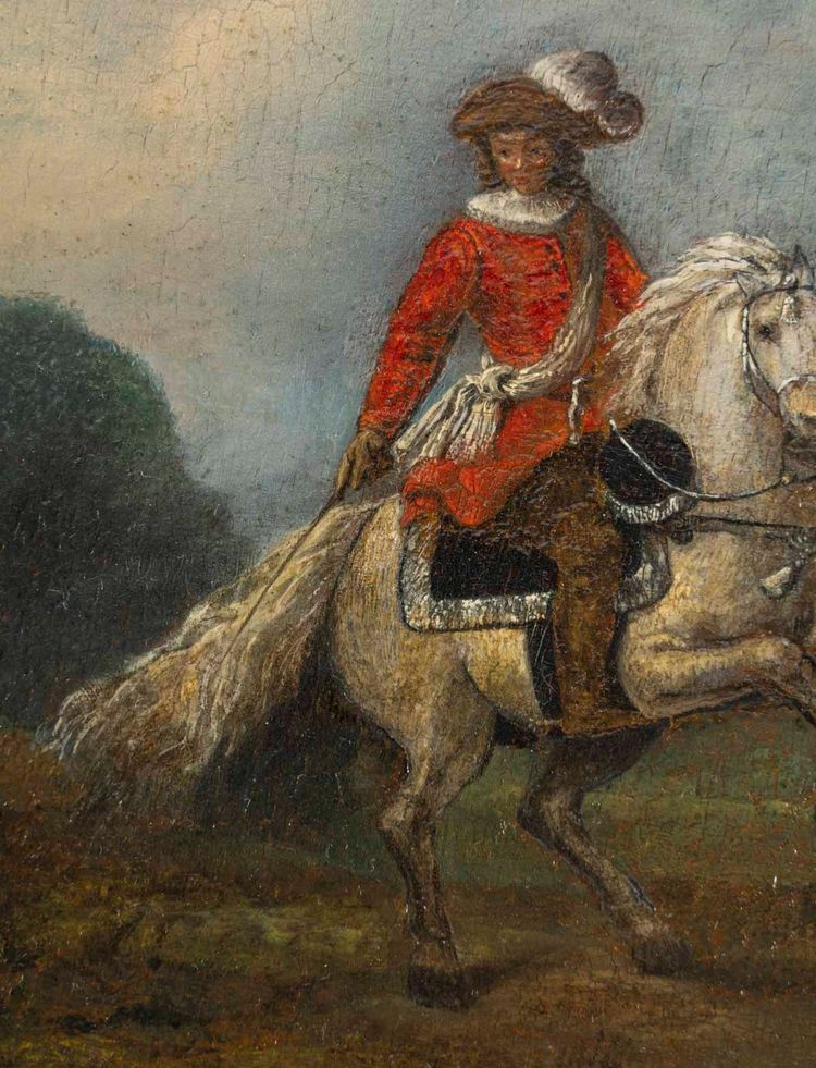 17th century Dutch school. Pair of portraits of horsemen on their mounts