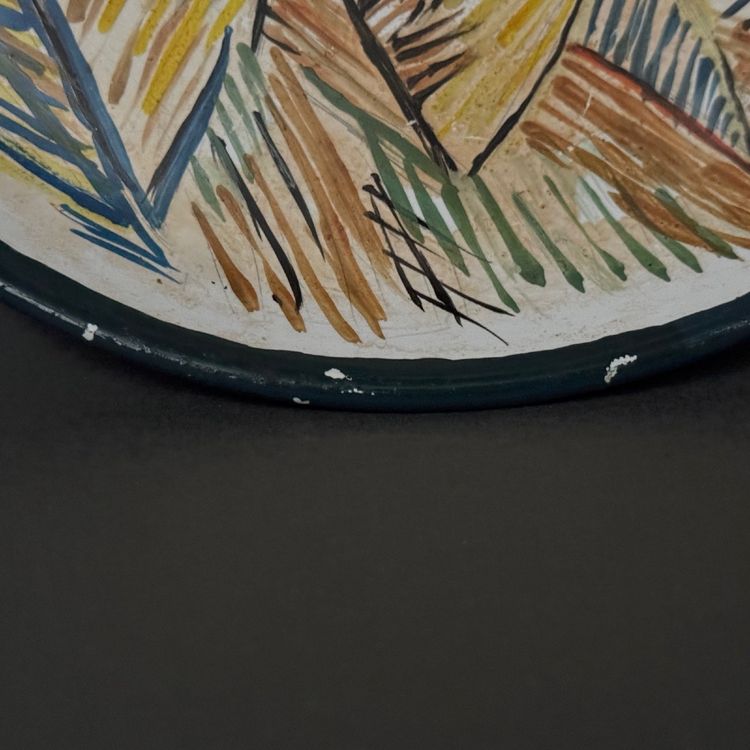 Assiette en céramique 1960 visage féminin monogramme CD