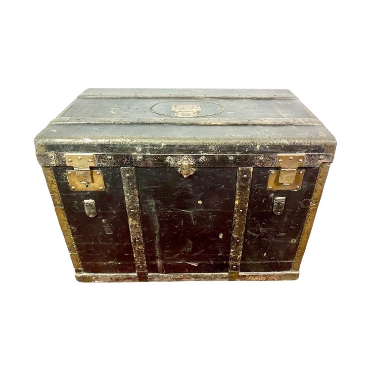 Parisian travel trunk in black wood and brass - 19th century Paris France