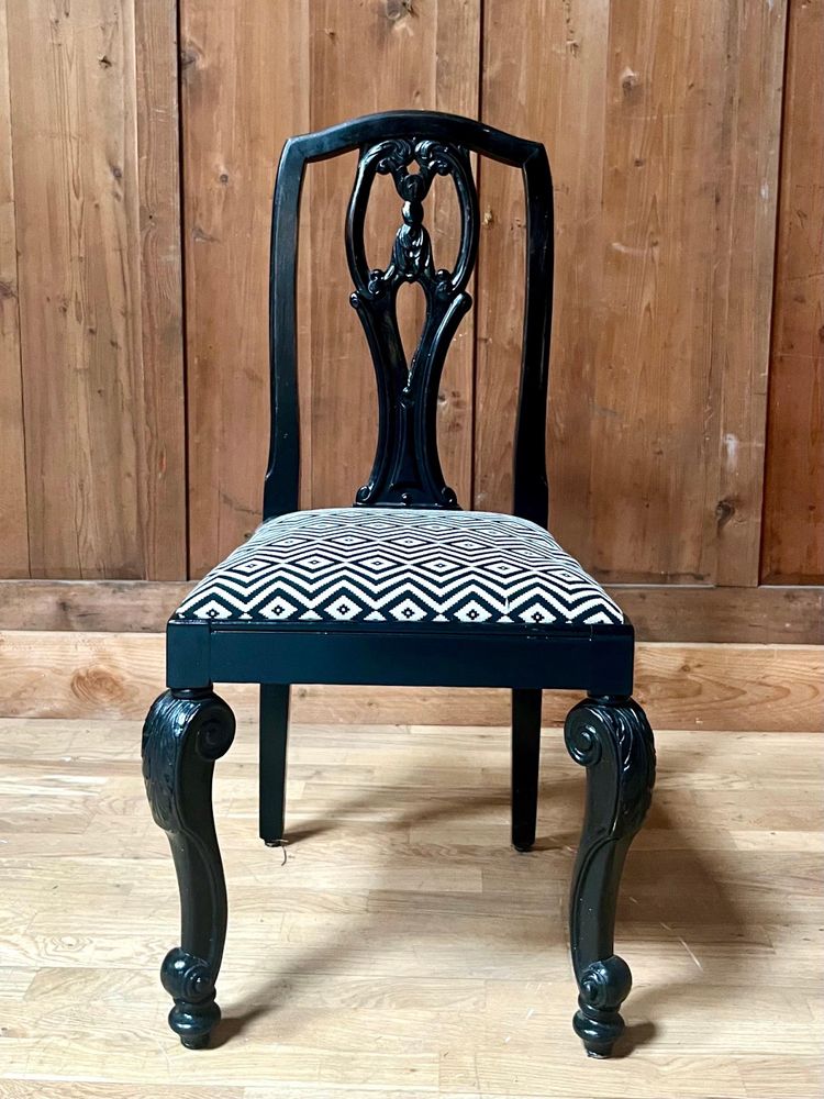 Set of 6 English Chippendale / Baroque black lacquered chairs - England - XIXth Century