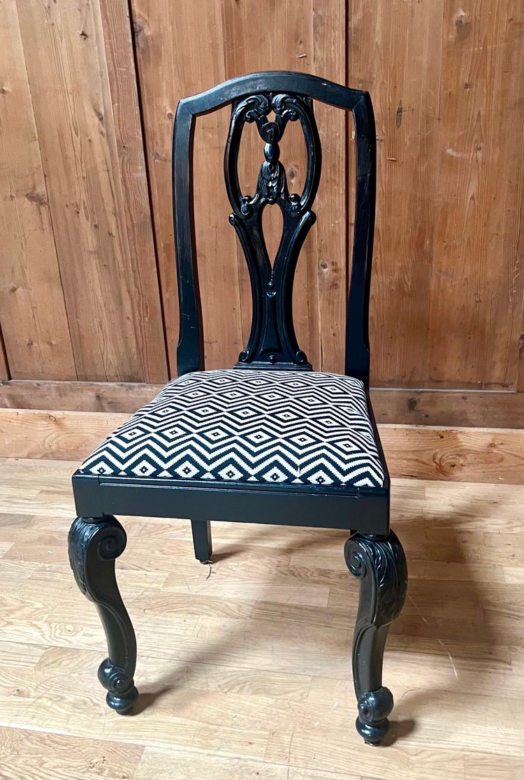 Set of 6 English Chippendale / Baroque black lacquered chairs - England - XIXth Century
