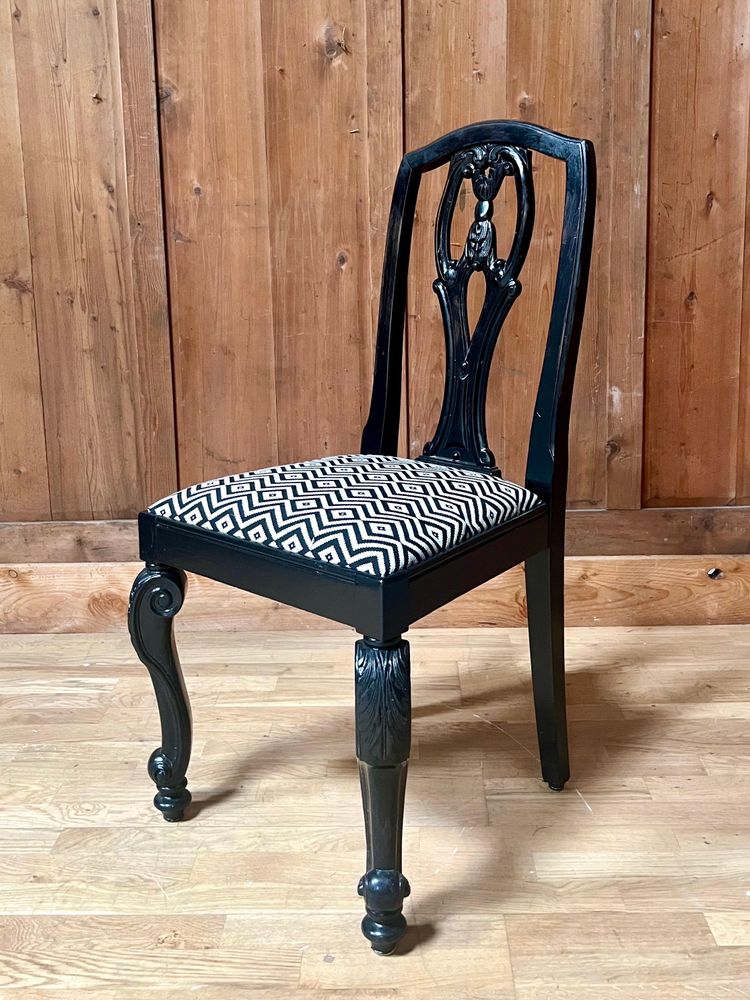 Set of 6 English Chippendale / Baroque black lacquered chairs - England - XIXth Century