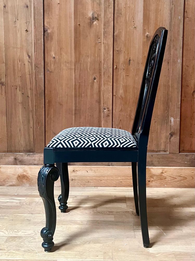 Set of 6 English Chippendale / Baroque black lacquered chairs - England - XIXth Century