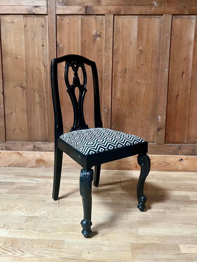 Set of 6 English Chippendale / Baroque black lacquered chairs - England - XIXth Century