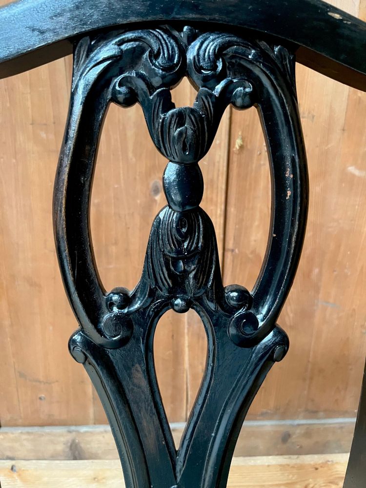 Set of 6 English Chippendale / Baroque black lacquered chairs - England - XIXth Century