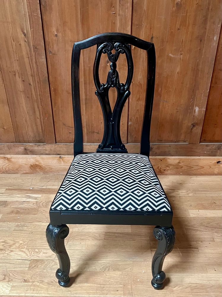 Set of 6 English Chippendale / Baroque black lacquered chairs - England - XIXth Century