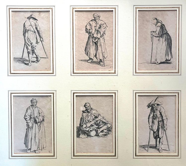 CALLOT - Lot de 6 gravures Les Gueux - encadré - 17e - Jacques CALLOT - France