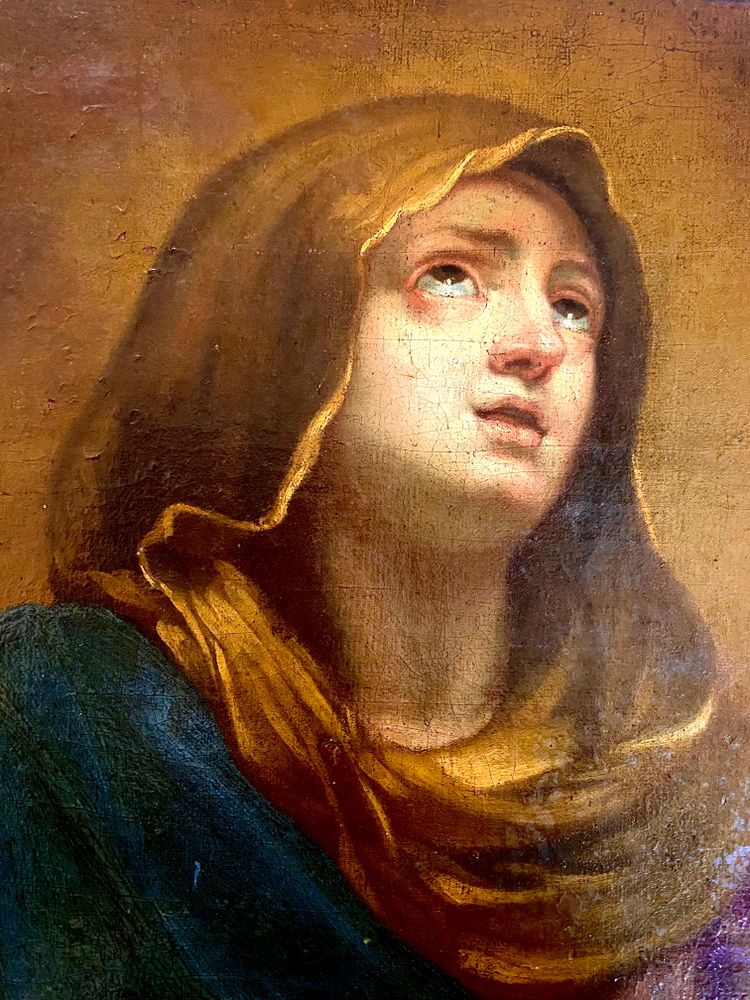 Guido Reni (After) - Huile sur toile - Portrait de la Vierge - École italienne 18e
