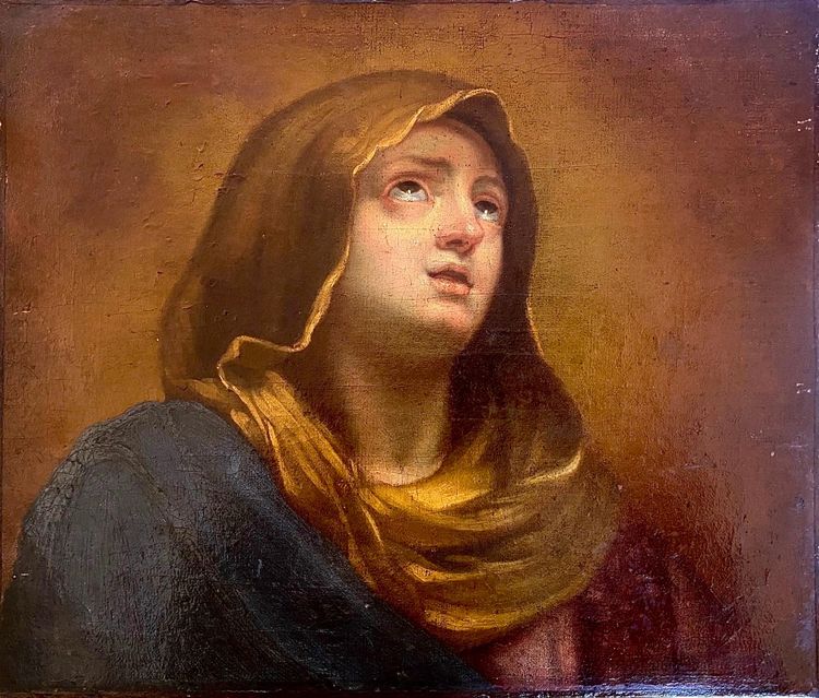Guido Reni (After) - Huile sur toile - Portrait de la Vierge - École italienne 18e