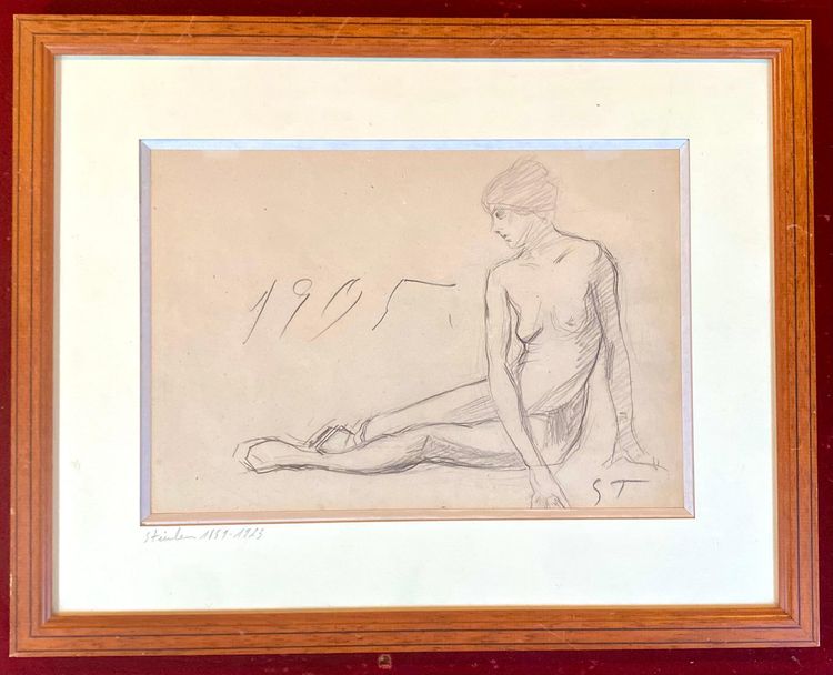 Théophile STEINLEN, Nu Dessin au crayon daté de 1905