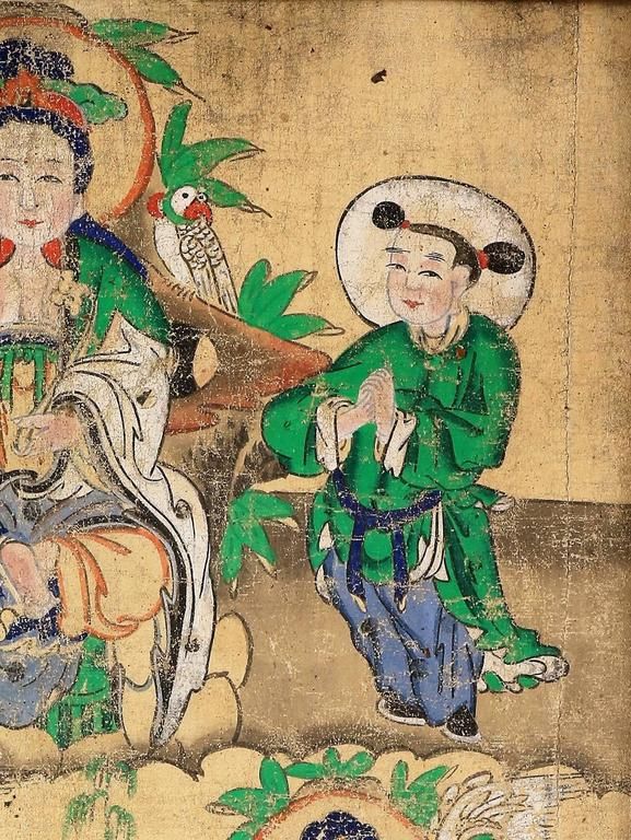 Peinture sur toile de l'immortel He Xiangu, Chine, XIXe siècle