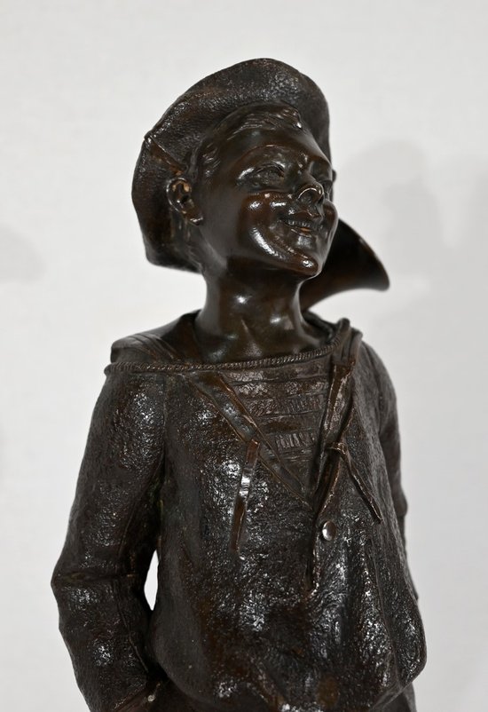 Bronzo "Il bambino con la tromba", di J. Rousseau - Inizio del XX secolo