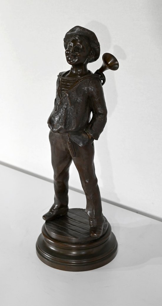 Bronzo "Il bambino con la tromba", di J. Rousseau - Inizio del XX secolo