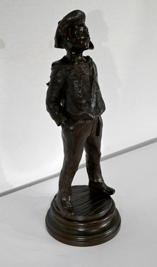 Bronzo "Il bambino con la tromba", di J. Rousseau - Inizio del XX secolo