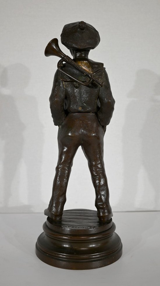 Bronzo "Il bambino con la tromba", di J. Rousseau - Inizio del XX secolo