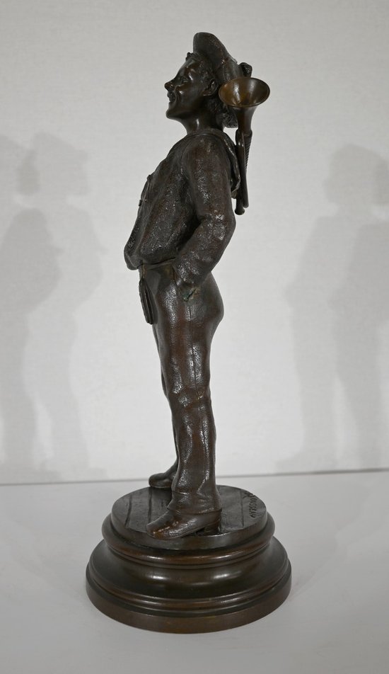 Bronzo "Il bambino con la tromba", di J. Rousseau - Inizio del XX secolo
