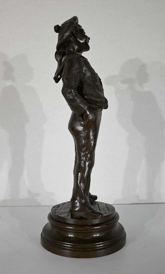 Bronzo "Il bambino con la tromba", di J. Rousseau - Inizio del XX secolo