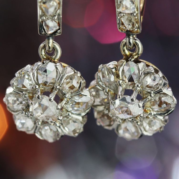 Boucles d'oreilles anciennes diamants pendantes