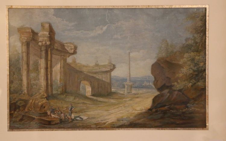 Landscape of Ancient Ruins Gouache