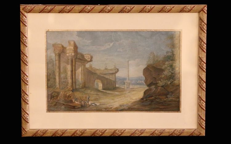 Landscape of Ancient Ruins Gouache